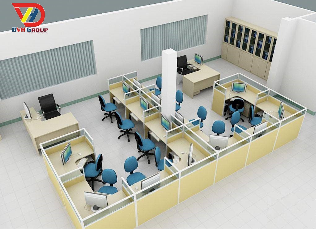 Thiết kế bố cục màu sắc vật dụn bàn ghế văn phòng 3D Chuyên nghiệp