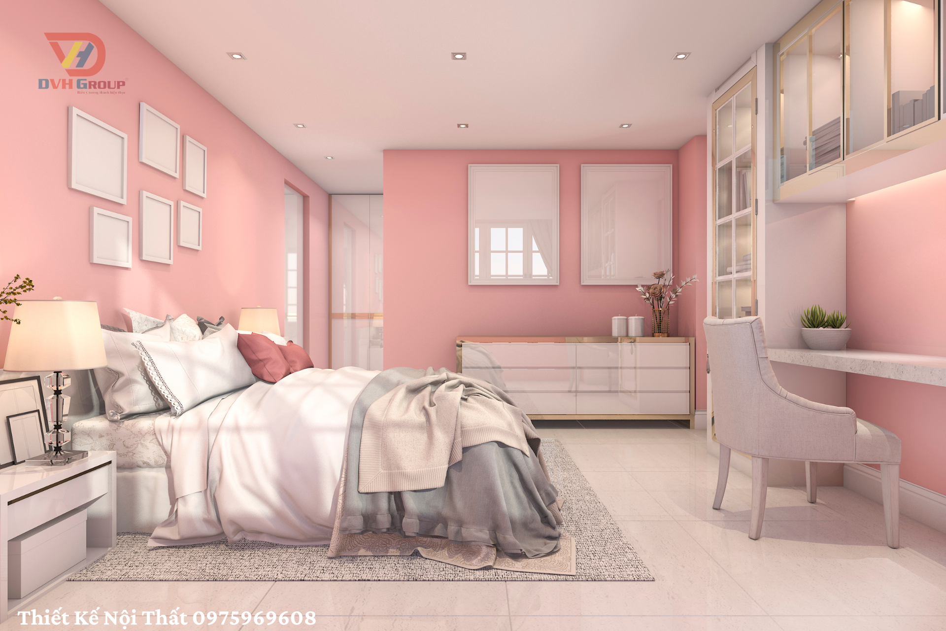 Thiết kế phòng ngủ cho bé gái màu hồng